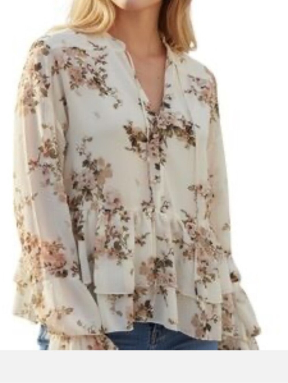 H&M Divided Floral Ruffle Bell Sleeve Blouse Women's Small Boho Romantic Sheer T
